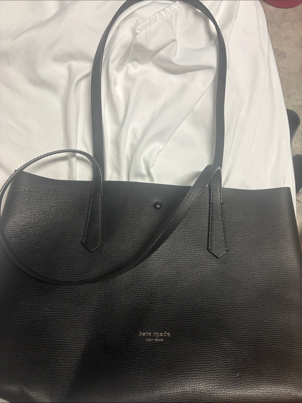 kate spade Black Pebbled Leather Tote with Gold Logo